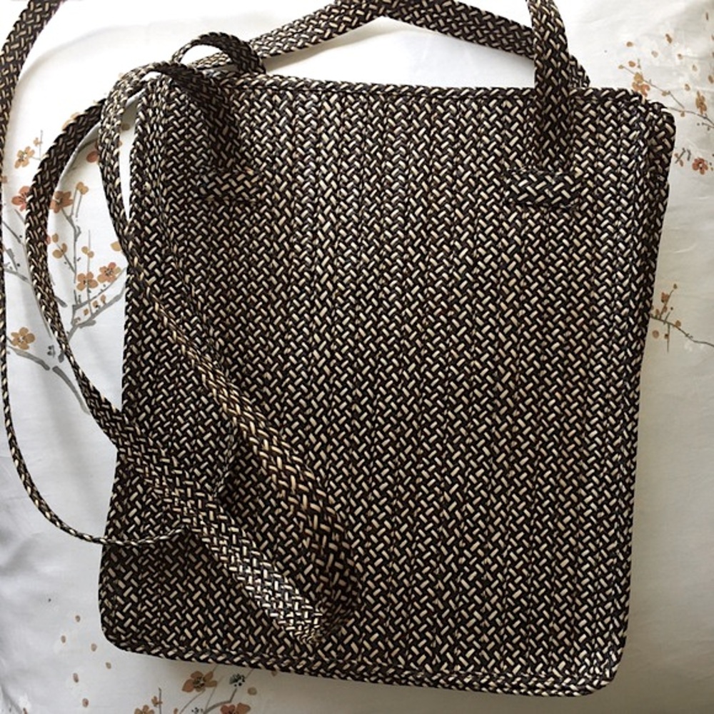 BEAUTIFUL HAND WOVEN DOUBLE STRAP STRAW POUCH SHOULDER BAG INDIE Tan Brown OS